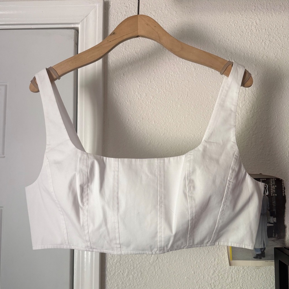 STAUD white cotton bustier corset cropped square neck tank top
